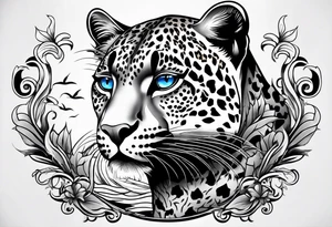 you leopard with blue eyes walking in a nautical setting tattoo idea