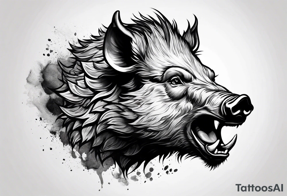 angry boar front tattoo idea