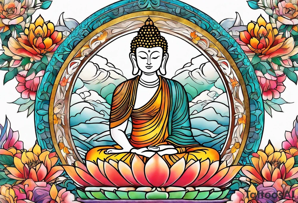 Hippy Buddhist feminine floral tattoo idea