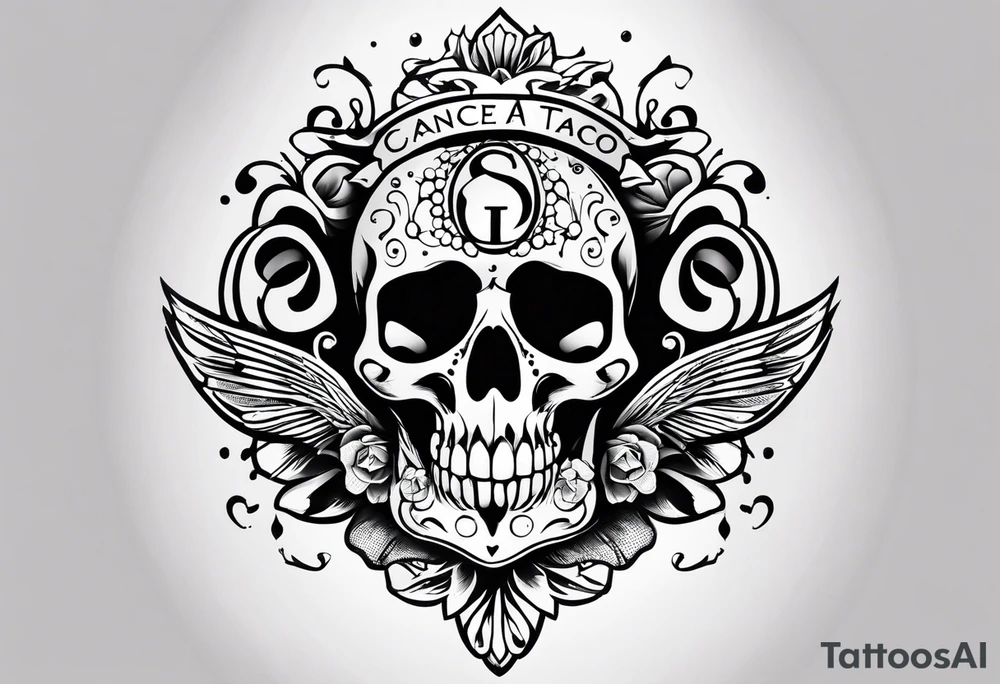 polka trash style tattoo that depicts hope and has lettering that says fuck cancer tattoo idea