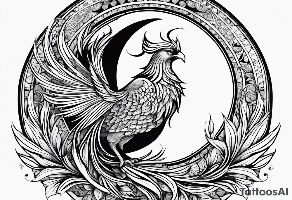 phoenix sur une lune bleu tattoo idea