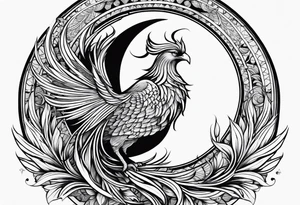 phoenix sur une lune bleu tattoo idea