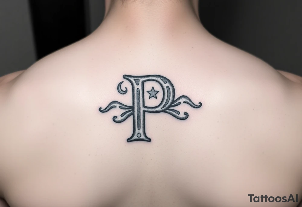 Small Letter P with a dollar bill coming out from the sides. make the P with a penis shape tattoo idea