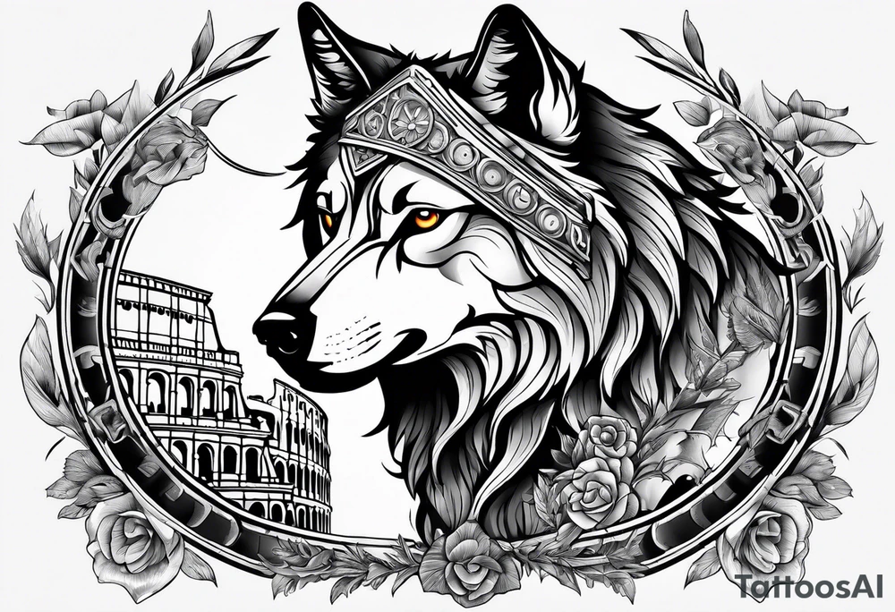 tattoo with a wolf and the Roman Colosseum. tattoo idea