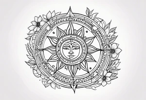 sacred moon and sun painted with Anishinaabe floral all over tattoo idea