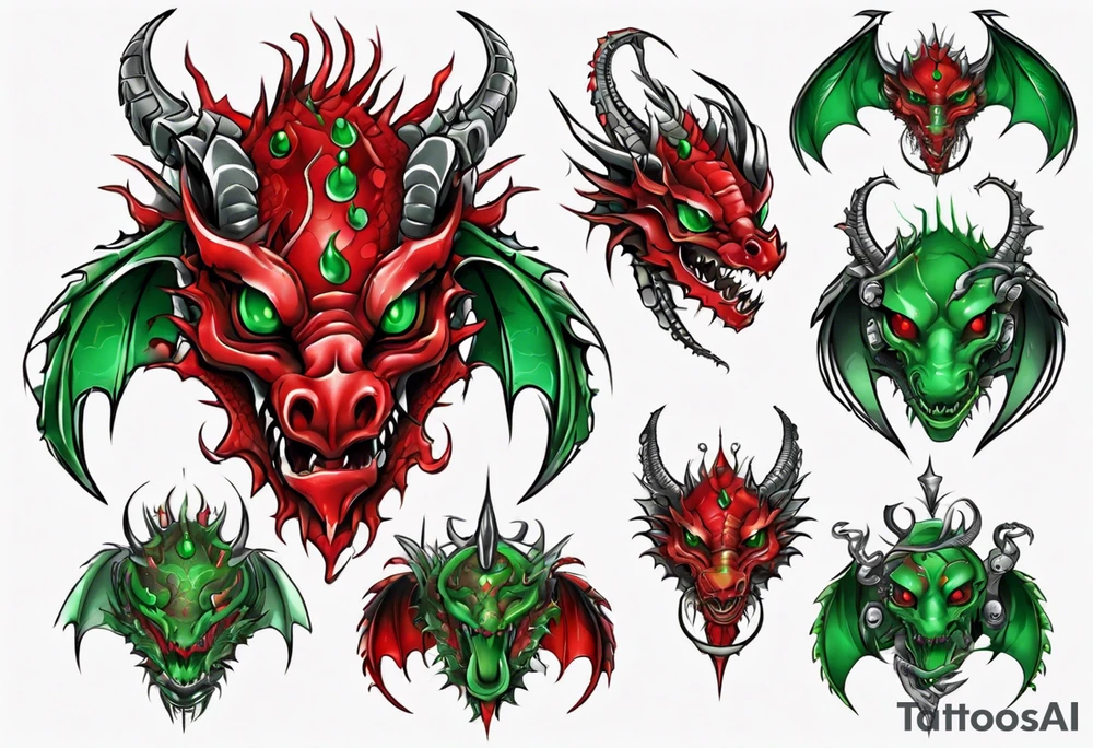 red dragon with green-stone heart tattoo idea