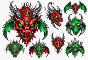 red dragon with green-stone heart tattoo idea