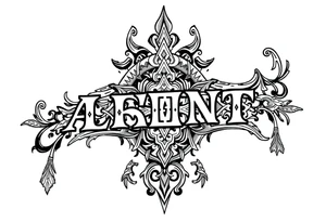 long ornament shaman style mytical with ancient rhyme letters tattoo idea