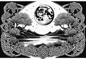Moon, celtic symbol, hydrangia tattoo idea