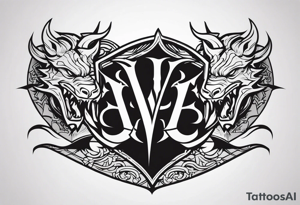 Valhalla sword shield dragon head axe tattoo idea