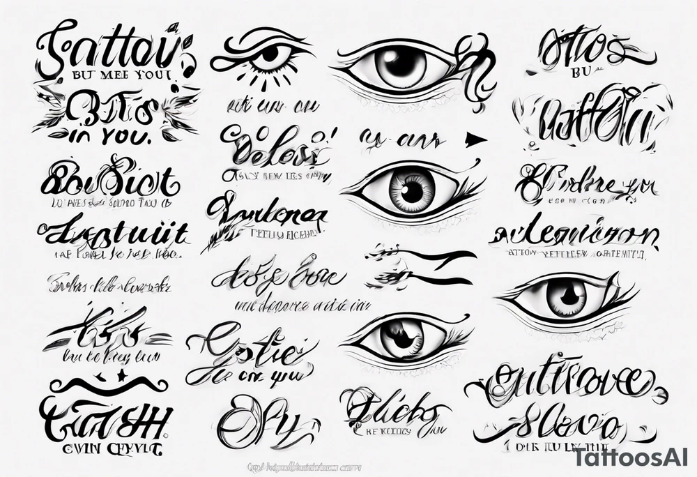 The text “but my eyes are on You” in thin, cursive lettering tattoo idea