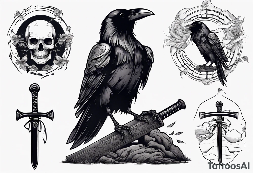 Raven on the grave with the katana tattoo idea