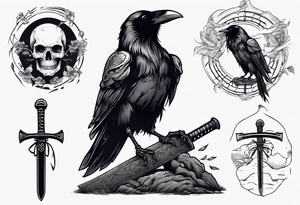 Raven on the grave with the katana tattoo idea