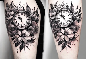 Flowers and clock tattoo idea