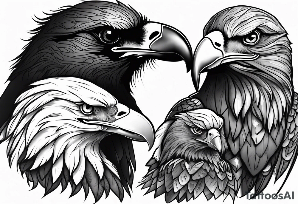 crow dad and eagle mother raising a family tattoo idea