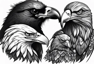 crow dad and eagle mother raising a family tattoo idea