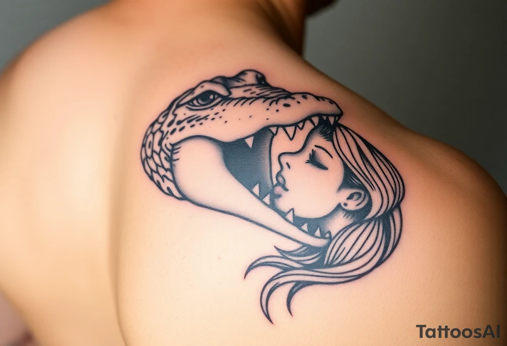 Crocodile head eating woman tattoo idea