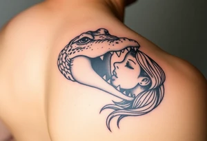 Crocodile head eating woman tattoo idea