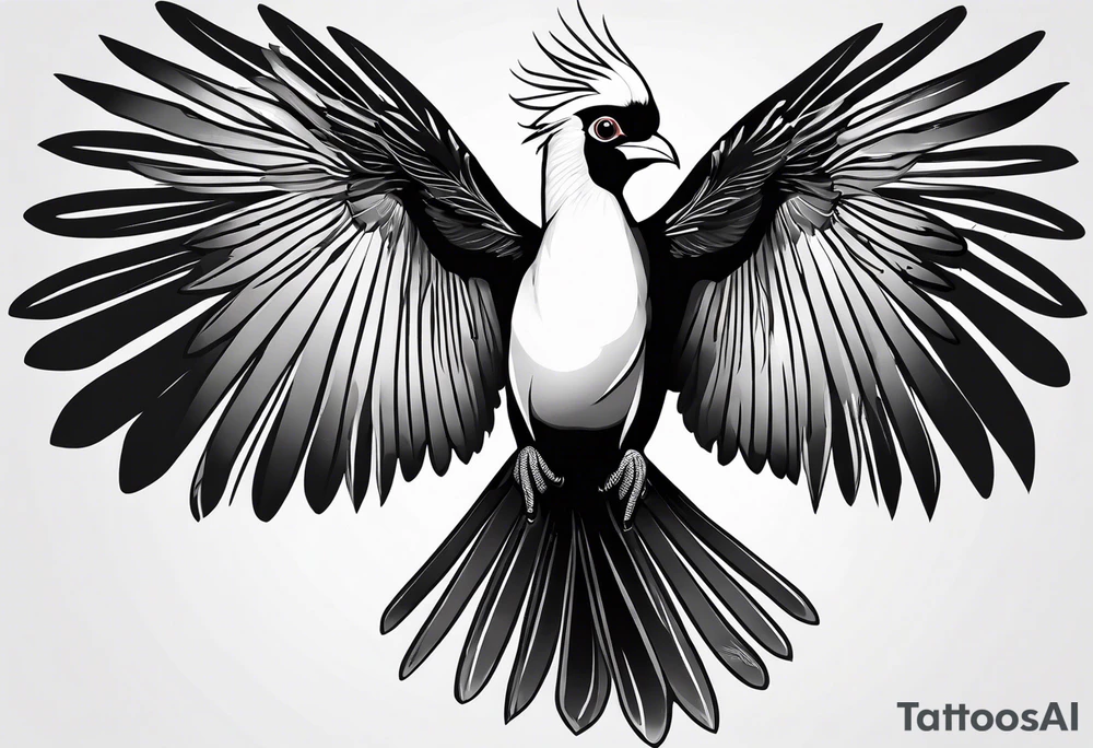 Turaco bird with wingspan from above tattoo idea