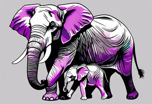 Elephant with baby Elephant holding lilacs tattoo idea