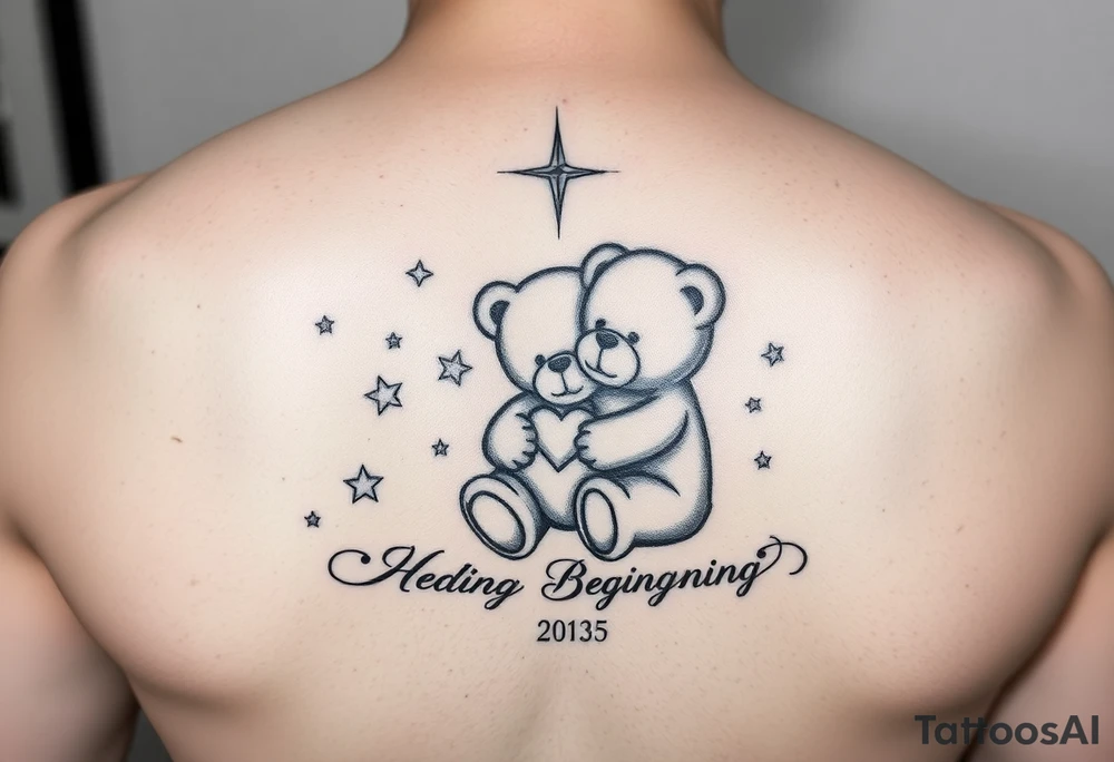 Baby lost , new beginning, shooting star , teddy bear , death date , life tattoo idea