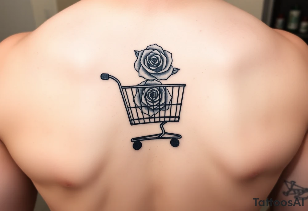 A small shopping cart with a princess rose somewhere on it tattoo idea