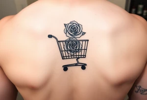 A small shopping cart with a princess rose somewhere on it tattoo idea