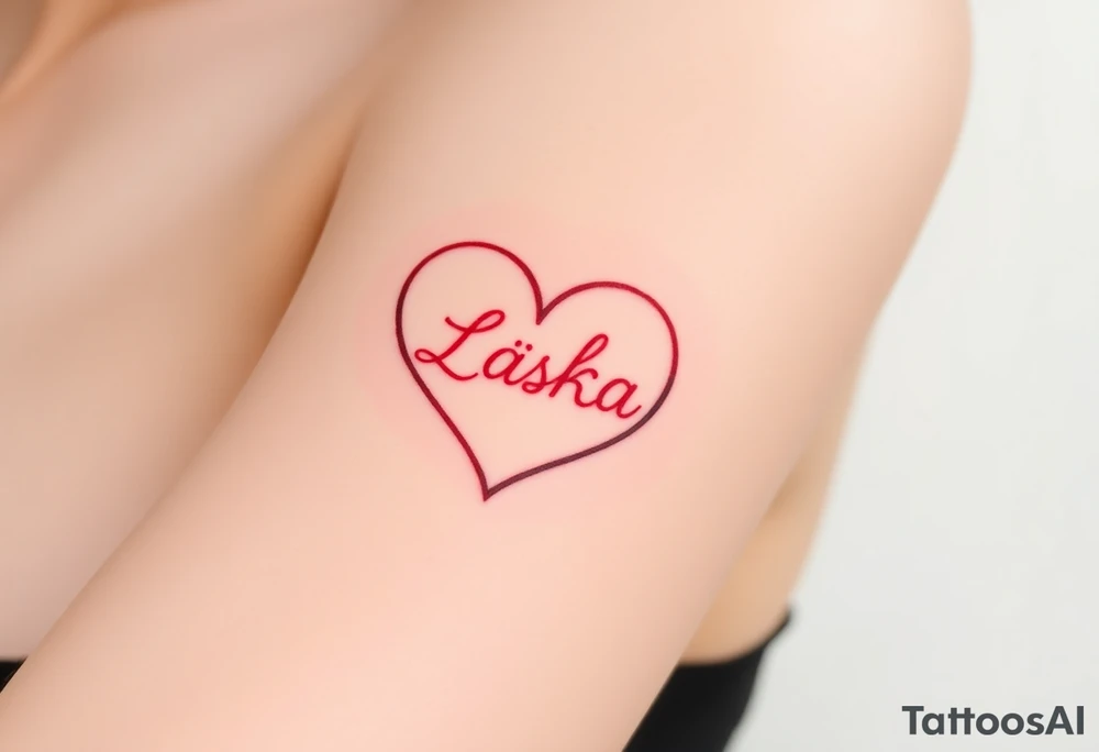 An infinity symbol, one loop forming a heart shape, with the word "Láska" in deep red blending into the design tattoo idea