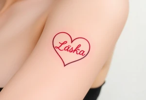 An infinity symbol, one loop forming a heart shape, with the word "Láska" in deep red blending into the design tattoo idea