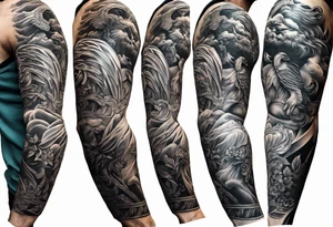 full left arm sleeve with greek mythology for men tattoo idea