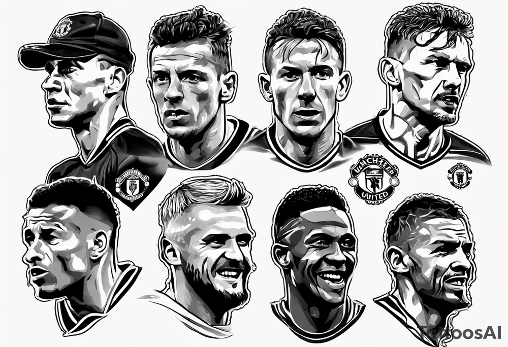 Manchester United legends at a table tattoo idea
