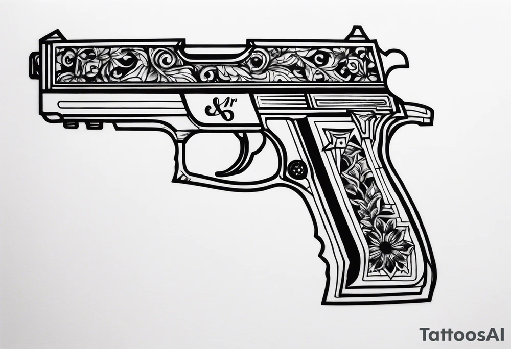 The letters AR with a pistol on each side tattoo idea