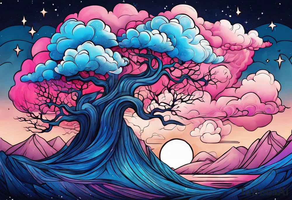 Blue and Pink Clouds tattoo idea