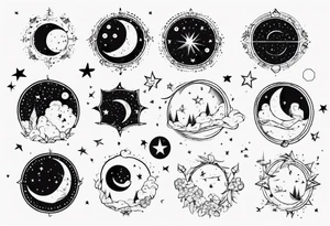 Night sky with moon and stars and constellations tattoo idea