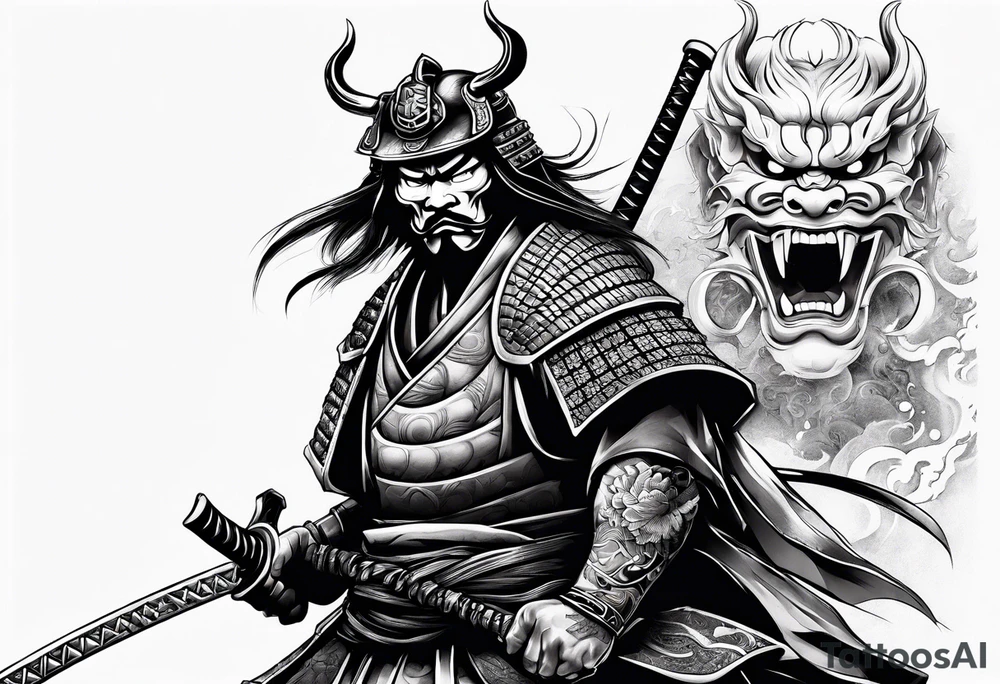 Samurai with an oni mask tattoo idea