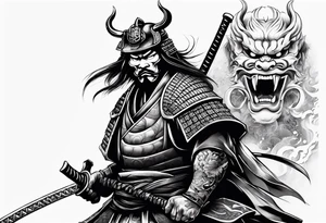 Samurai with an oni mask tattoo idea