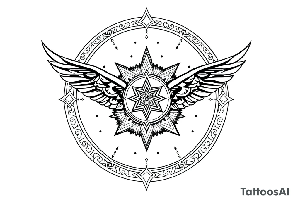 long shaman style mytical bold line with ancient rhyme tattoo idea