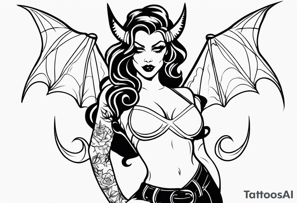 demon pinup full body tattoo idea