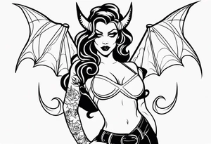 demon pinup full body tattoo idea