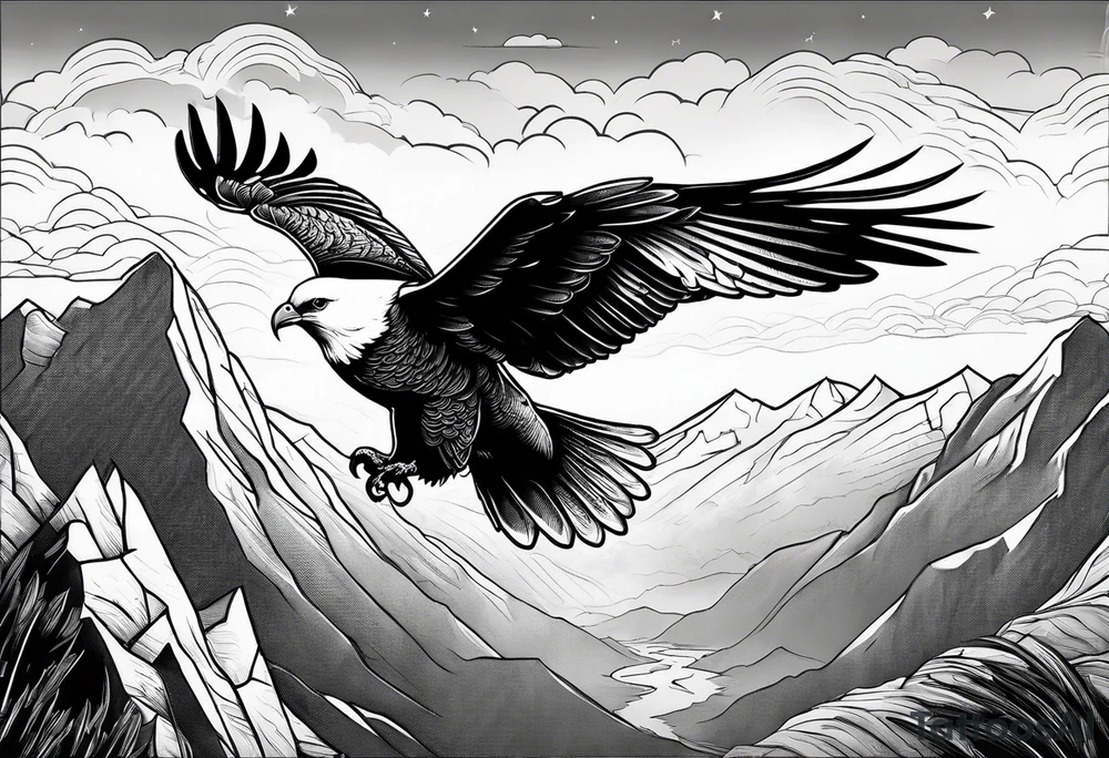 White Dove and an Eagle flying over a mountain tattoo idea