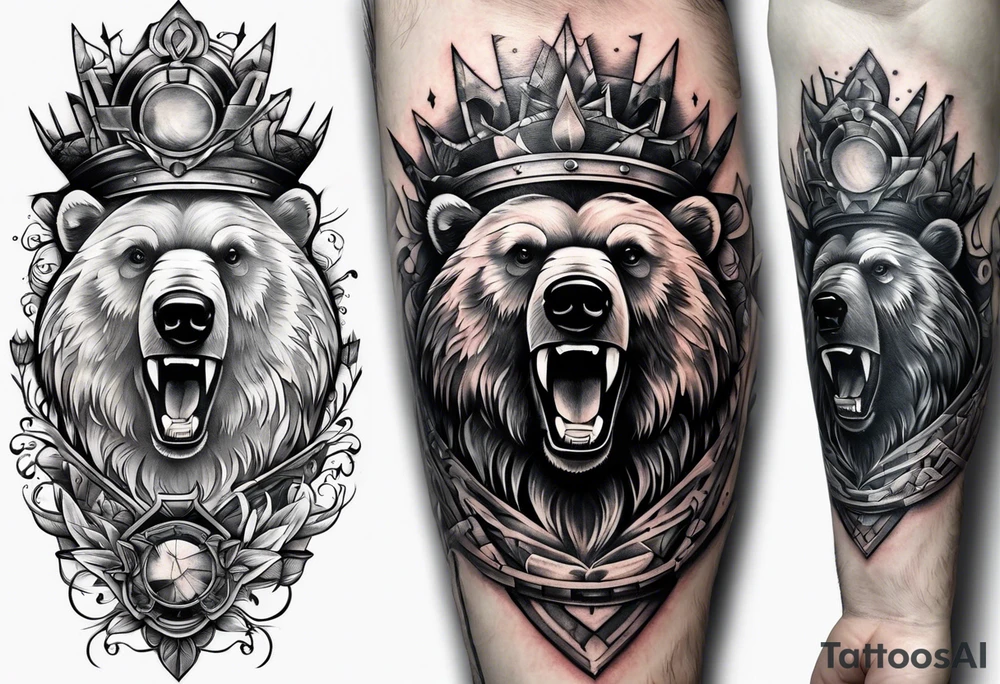 bear and helm on forearm tattoo idea