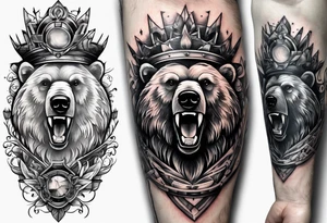 bear and helm on forearm tattoo idea