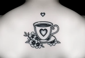 Cute vintage dainty cup of tea with a love heart and flowers tattoo idea