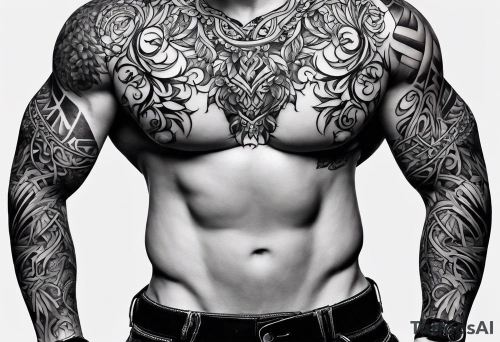 vines coming from skin and wrapping around body. front torso (chest, abs) tattoo idea