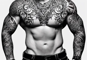 vines coming from skin and wrapping around body. front torso (chest, abs) tattoo idea