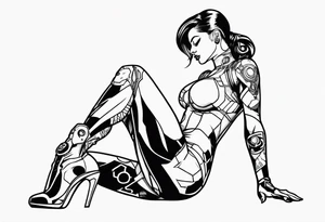 cyborg woman pinup dynamic pose tattoo idea