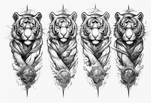 A mythical tiger forearm sleeve tattoo, with lightning and clouds filling the area tattoo idea