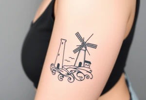 Merge halves of a lighthouse and windmill tattoo idea