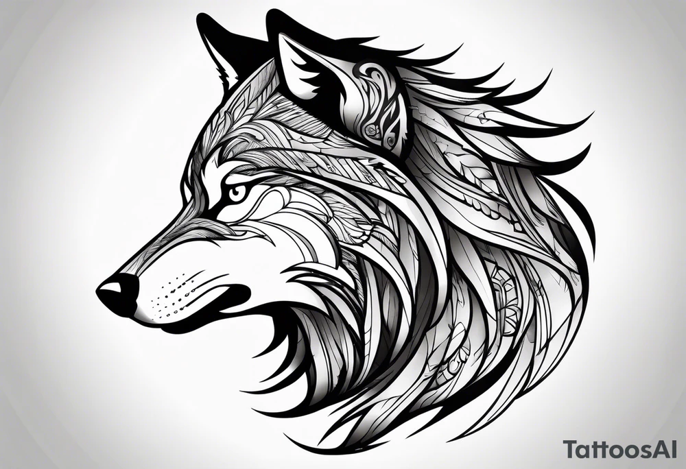 right side profile of a wolf face tattoo idea