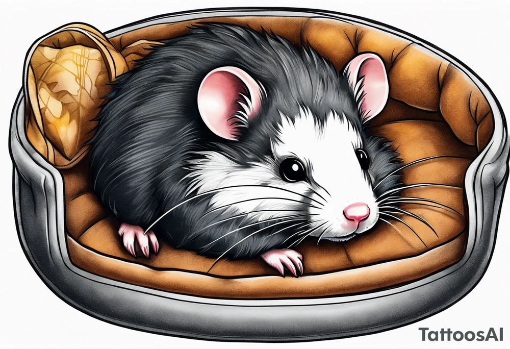 A black hamster sleeping in his bed tattoo idea